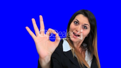 blue screen beautiful business woman concept sign perfect excellent great