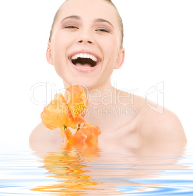 laughing woman with flowers