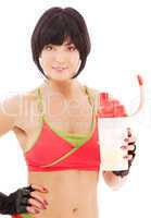 fitness instructor with protein shake