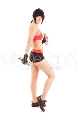 muscular fitness instructor with dumbbells