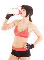 fitness instructor with protein shake