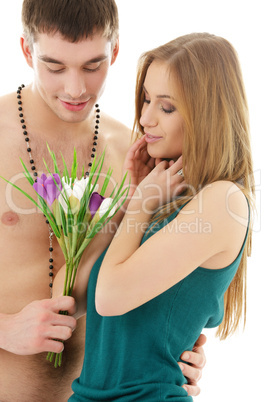 couple in love with flowers