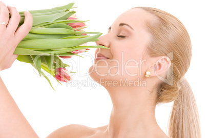 happy woman with flowers