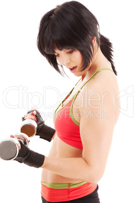 muscular fitness instructor with dumbbells