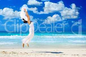 happy woman with white sarong