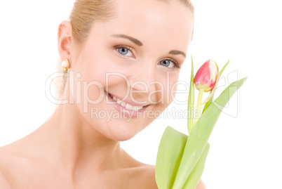 happy woman with flower