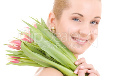 happy woman with flowers