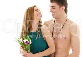 couple in love with flowers