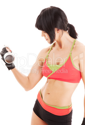 muscular fitness instructor with dumbbells