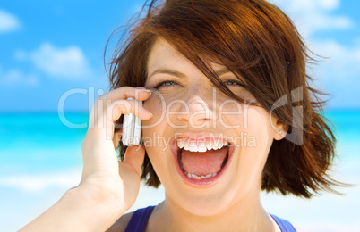 happy woman with cell phone