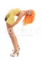 bending girl with orange hair