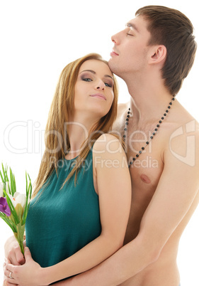 couple in love with flowers