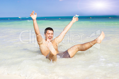 happy man on the beach