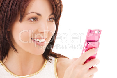 happy woman with cell phone