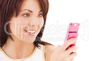 happy woman with cell phone