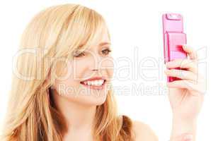 happy teenage girl with cell phone