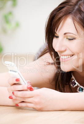 woman with white phone