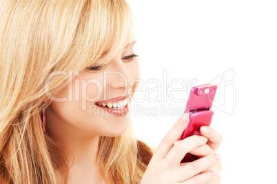 happy teenage girl with cell phone