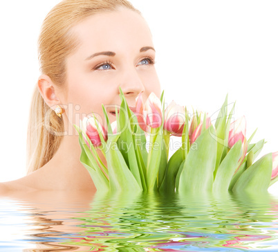 happy woman with flowers