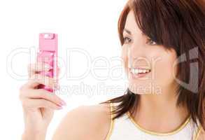 happy woman with cell phone