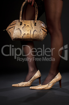 snakeskin shoes and handbag