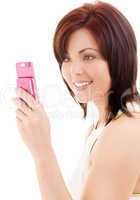 happy woman with cell phone