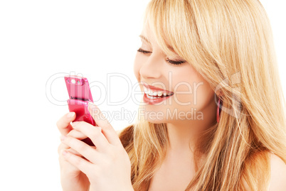 happy teenage girl with cell phone