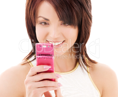 happy woman with cell phone