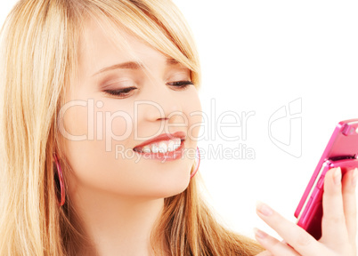 happy teenage girl with cell phone