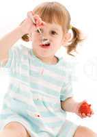 little girl with strawberry