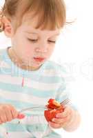 little girl with strawberry