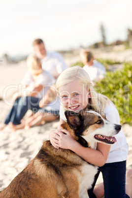 Cute Girl Playing with Her Dog Outside