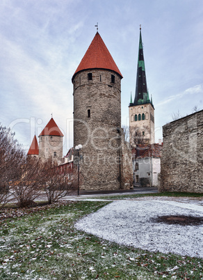 Four towers of town wall of Tallinn