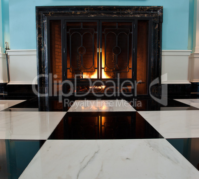 Old fireplace with logs