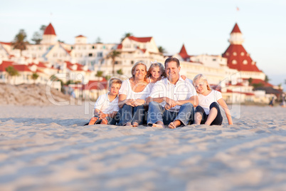 Happy Caucasian Family in Front of Hotel Del Coronado