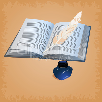 feather pen with open book