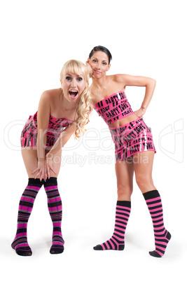 Girls in pink tape dress