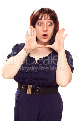 Expressive Young Caucasian Woman with Hands Framing Face