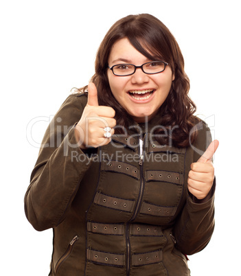 Excited Young Caucasian Woman With Thumbs Up