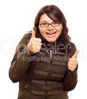 Excited Young Caucasian Woman With Thumbs Up