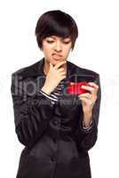 Frustrated Young Mixed Race Woman Looking At Cell Phone