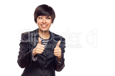 Happy Young Mixed Race Woman With Thumbs Up on White