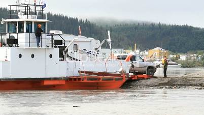 Yukon River ferry unload RV P HD 1464