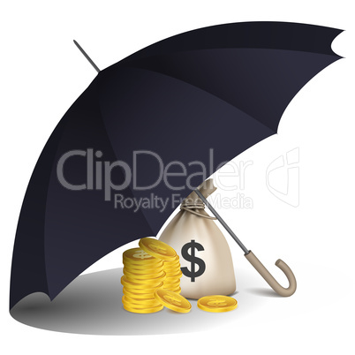 dollar bag under an umbrella