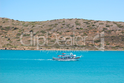 The recreation motorboat with tourists, Crete, Greece