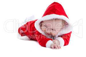 Cute baby in little santa suit