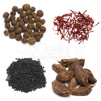 Collage von vier Gewürzen / collage of four spices