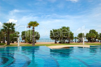 Swimming pools at the beach of luxury hotel, Pattaya, Thailand