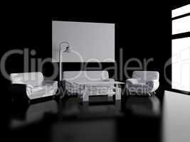White furniture on a black background