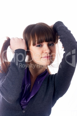 Woman with hands in hair